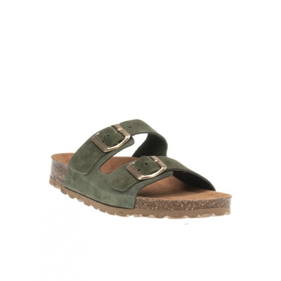 Flivver Γυναικεία Δερμάτινα Ανατομικά Σανδάλια  Χακί