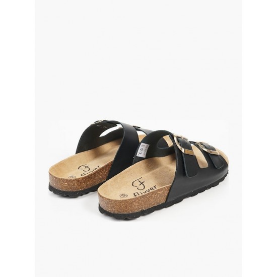 Flivver Γυναικεία Δερμάτινα Ανατομικά Σανδάλια  Μαύρα