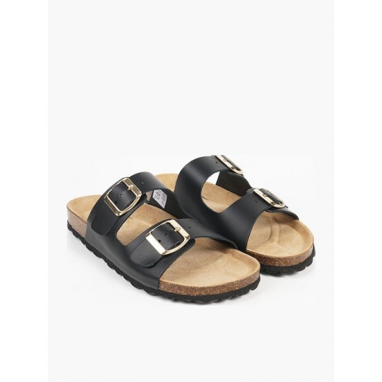 Flivver Γυναικεία Δερμάτινα Ανατομικά Σανδάλια  Μαύρα