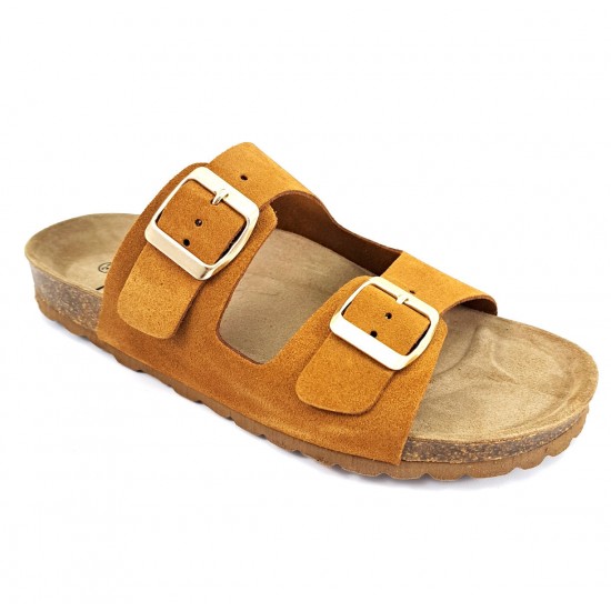 Flivver Γυναικεία Δερμάτινα Ανατομικά Σανδάλια  Κανέλα