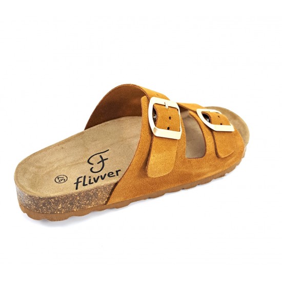 Flivver Γυναικεία Δερμάτινα Ανατομικά Σανδάλια  Κανέλα