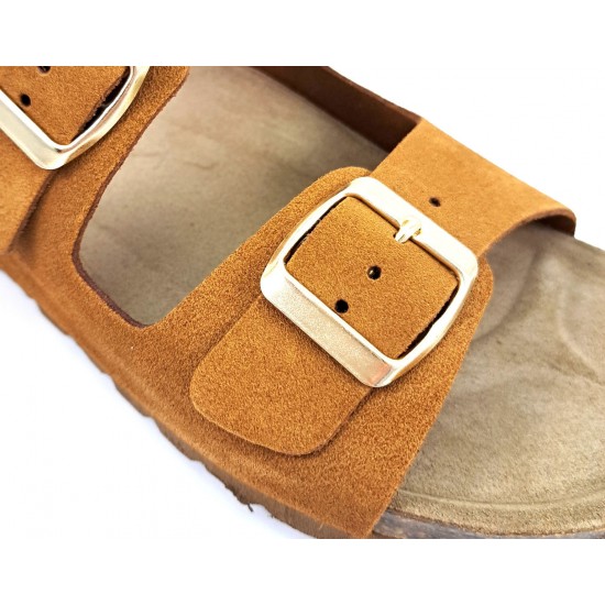 Flivver Γυναικεία Δερμάτινα Ανατομικά Σανδάλια  Κανέλα