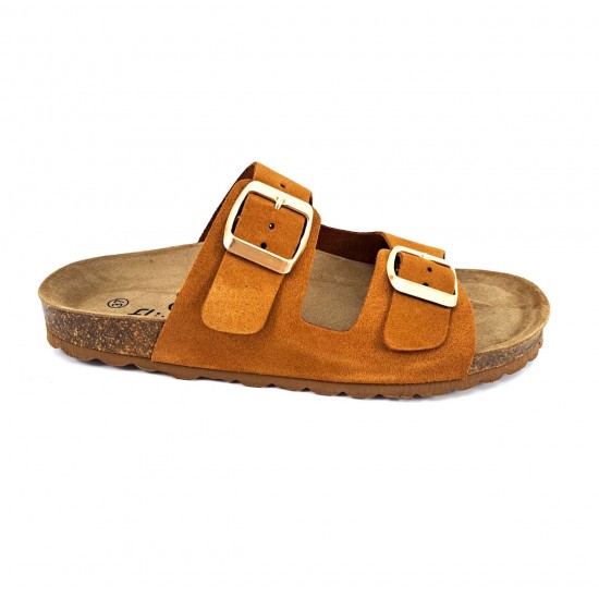 Flivver Γυναικεία Δερμάτινα Ανατομικά Σανδάλια  Κανέλα
