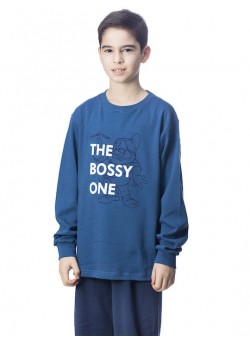 Galaxy Εφηβική Χειμερινή Βαμβακερή Πυτζάμα "The Bossy One" Για Αγόρια 134-22 Μπλε Ραφ