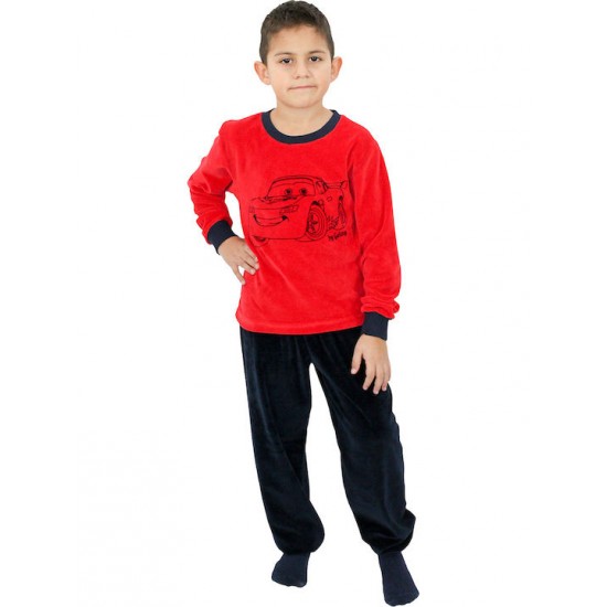 Galaxy Χειμωνιάτικη Βελούδινη Πυτζάμα Cars Για Αγόρια 101-21 Κόκκινη
