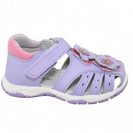HAPPY BEE Παιδικά Πέδιλα με Ρυθμιζόμενο Χρατς για Κορίτσι B780704 - Λιλά