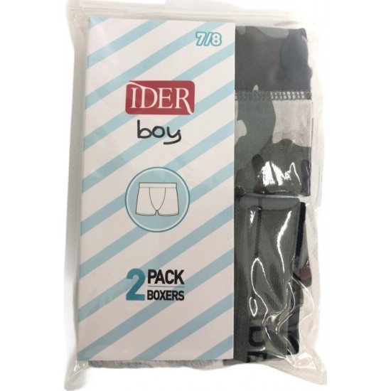 IDER 2-PACK ΑΓΟΡΙΣΤΙΚΟ BOXER ΒΑΜΒΑΚΕΡΟ ΜΕ ΕΞΩΤΕΡΙΚΟ ΛΑΣΤΙΧΟ ΚΑΙ ΣΧΕΔΙΟ CAMOUFLAGE ΚΑΙ ΜΟΝΟΧΡΩΜΟ