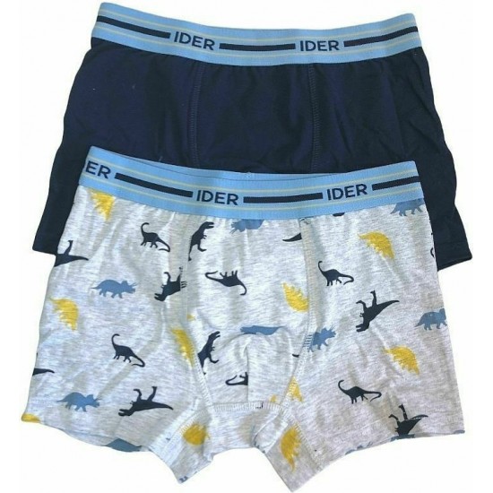 IDER 2-PACK ΑΓΟΡΙΣΤΙΚΟ BOXER ΒΑΜΒΑΚΕΡΟ ΜΕ ΕΞΩΤΕΡΙΚΟ ΛΑΣΤΙΧΟ ΚΑΙ ΣΧΕΔΙΟ ΔΕΙΝΟΣΑΥΡΟΥΣ - ΜΠΛΕ ΓΚΡΙ
