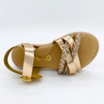 Ricco - Δερμάτινo Ανατομικό Πέδιλο - Πλεξούδα - Χαλκός T-3076-N1