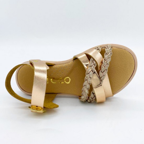 Ricco - Δερμάτινo Ανατομικό Πέδιλο - Πλεξούδα - Χαλκός T-3076-N1