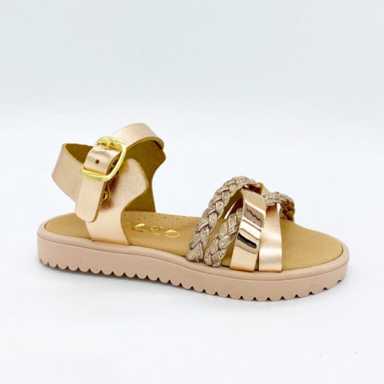 Ricco - Δερμάτινo Ανατομικό Πέδιλο - Πλεξούδα - Χαλκός T-3076-N1