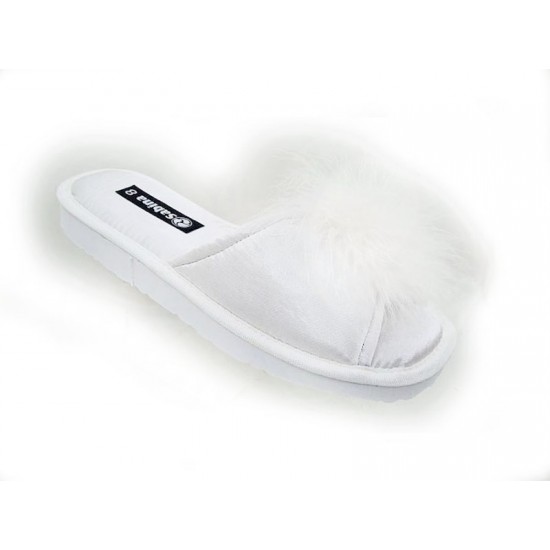 Sabina-Γυναικείες σατέν παντόφλες-S2203-Λευκό